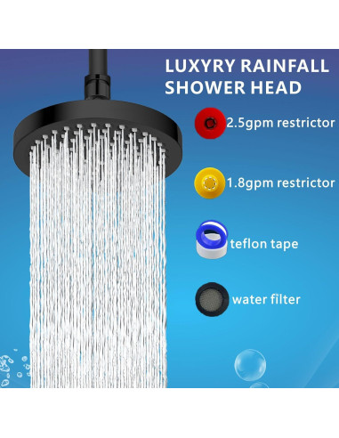 Cabezal de Ducha Fijo Eolax 6" Alta Presión Negro Mate