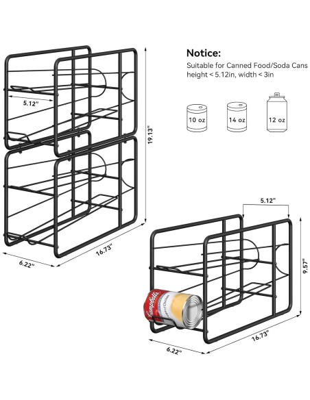 Organizador de Latas MOOACE 4 Paquete Apilable Negro Organizador de Latas MOOACE 4 Paquete Apilable Negro