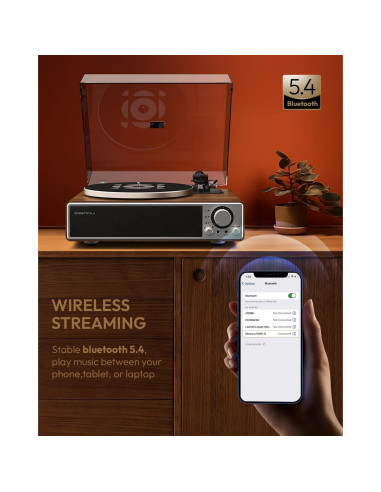 Tocadiscos ONE-Q HiFi Bluetooth 5.4 con Altavoces Integrados