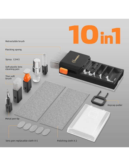 Kit de limpieza de teclado Tassmpitor 10 en 1 portátil negro Kit de limpieza de teclado Tassmpitor 10 en 1 portátil negro