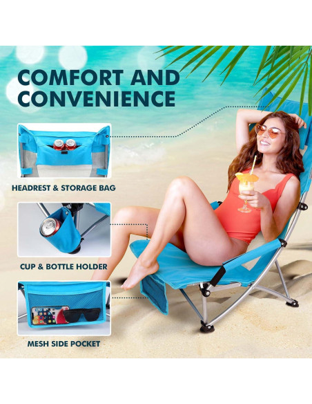 Silla de Playa Plegable AKSOUL Alta Respaldo Azul 136 kg Silla de Playa Plegable AKSOUL Alta Respaldo Azul 136 kg