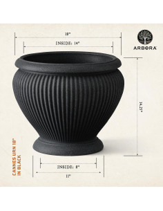Maceta Arbora Urna Cannes 45.72cm Poliresina Negra Resistente 2