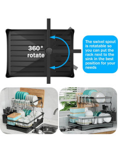 Escurridor de Platos Grande 7 Código Negro 2 Niveles Desmontable 2