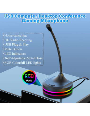 Micrófono USB Blapsuro M7 con Botón de Silencio y Luz RGB