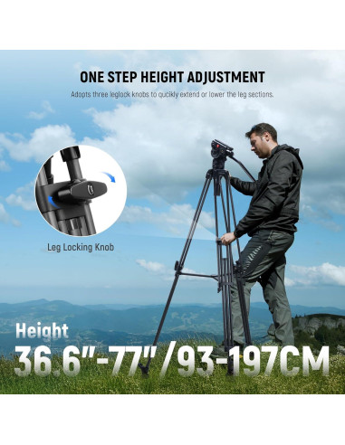 Trípode de Video NEEWER LL34 198 cm Fibra de Carbono 10 kg