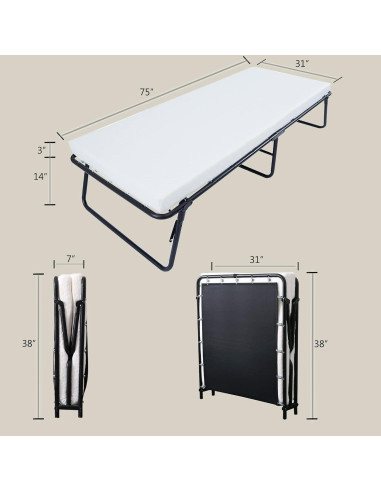Cama Plegable LEISUIT con Colchón Viscoelástico 190.5x78.7cm