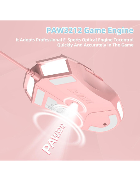 Ratón Gaming FELICON RGB Ligero 7 Botones 200-4800 DPI Rosa Ratón Gaming FELICON RGB Ligero 7 Botones 200-4800 DPI Rosa