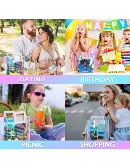 18 Bolsas de Regalo Holográficas Newwiee con Asas PVC 20x20cm 18 Bolsas de Regalo Holográficas Newwiee con Asas PVC 20x20cm