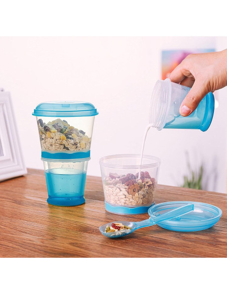 Contenedor de Cereal y Leche Pogah 355 mL Azul Hermético Contenedor de Cereal y Leche Pogah 355 mL Azul Hermético