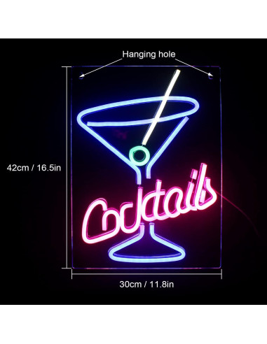 Cartel de Neón LED LUCUNSTAR Vaso de Cóctel 42x30 cm