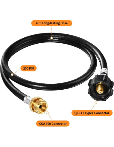 Manguera de Propano GasSaf 1.2m Adaptadora para Parrillas y Estufas