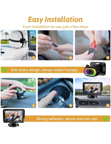 Cámara para Bebé en el Auto 2-Pack - HD 1080P, 150 Ángulo, Visión Nocturna