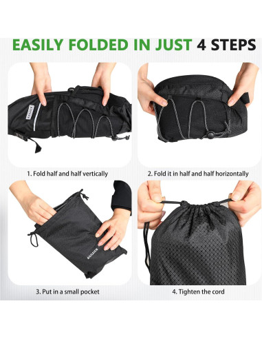 Mochila de Senderismo Plegable 15L Nylon Impermeable Negra