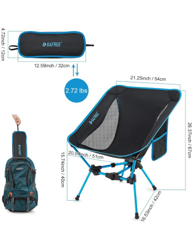 Silla de Camping Plegable G4Free Azul 150Kg Ultraligera