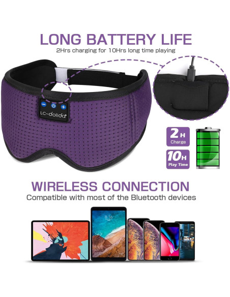 Máscara de Sueño Bluetooth LC-dolida Púrpura, Inalámbrica, 20x10 cm Máscara de Sueño Bluetooth LC-dolida Púrpura, Inalámbrica, 20x10 cm