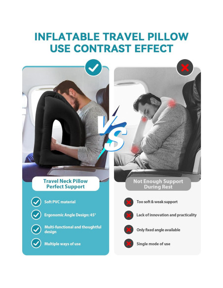Almohada Inflable de Viaje JefDiee Negra, Soporte Ergonómico Almohada Inflable de Viaje JefDiee Negra, Soporte Ergonómico