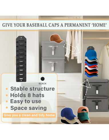 Organizador de Sombreros PHAIN para 10 Gorras, Montaje Pared