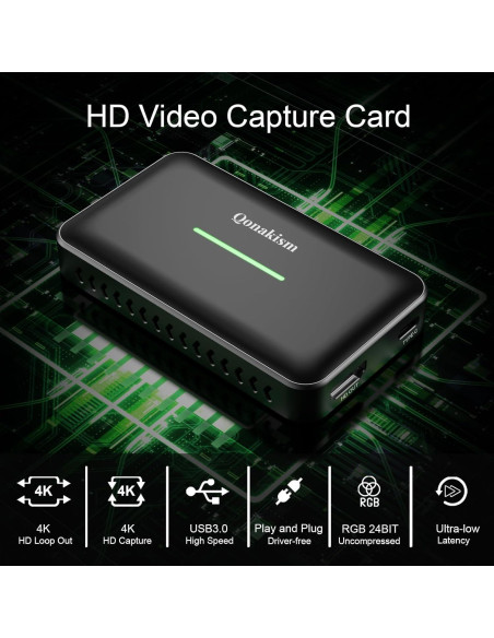Tarjeta de Captura de Video 4K Qonakism HDMI USB 3.0 Tarjeta de Captura de Video 4K Qonakism HDMI USB 3.0
