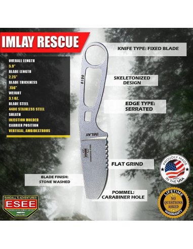 Cuchillo de Rescate ESEE Imlay 15 cm Acero Inoxidable 440C