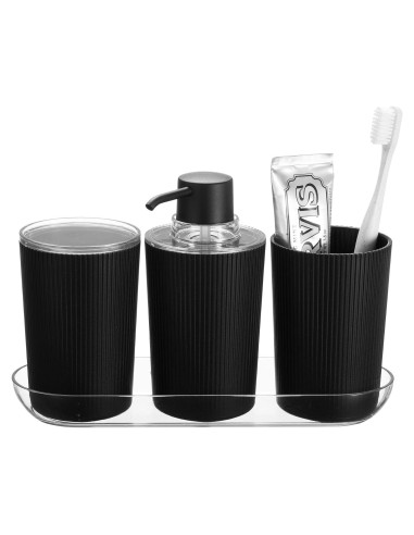 Juego de Accesorios de Baño iDesign 4 Piezas Negro/Transparente