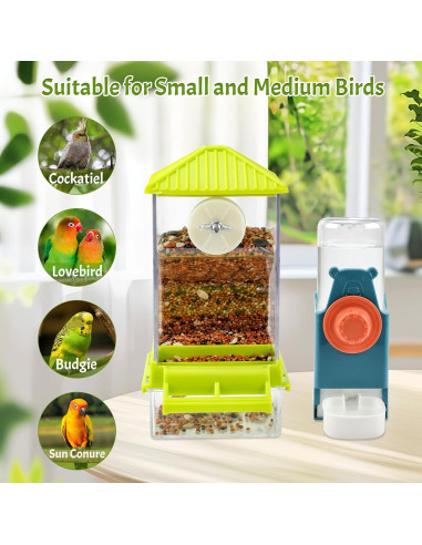 Alimentador Automático de Aves Rypet Verde + Bebedero 500g