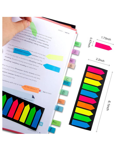 Banderas Adhesivas Fluorescentes Golcellia, 1200 Pcs, 10 Colores