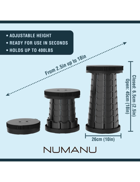 Taburete Plegable NUMANU 2-Pack con Bolsa y Clips - Altura Ajustable, 181.44kg Taburete Plegable NUMANU 2-Pack con Bolsa y Clips - Altura Ajustable, 181.44kg