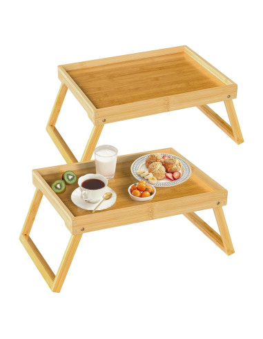 Mesa de bandeja de cama RRX de bambú plegable 47x28 cm beige