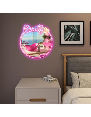 Espejo de Neón LED Rosa 16" Neonawall para Decoración