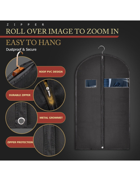 Bolsa de traje Hleelomi 1 paquete 100 cm negra con cremallera Bolsa de traje Hleelomi 1 paquete 100 cm negra con cremallera