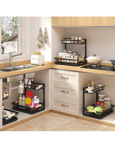 Organizador Bajo Fregadero Sevenblue 2 Niveles Ajustable Negro
