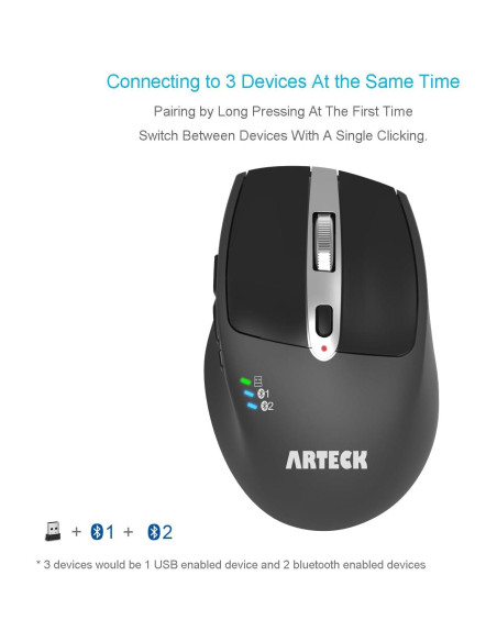 Mouse Inalambrico Bluetooth Arteck MD167, Negro, Ergonomico Mouse Inalambrico Bluetooth Arteck MD167, Negro, Ergonomico