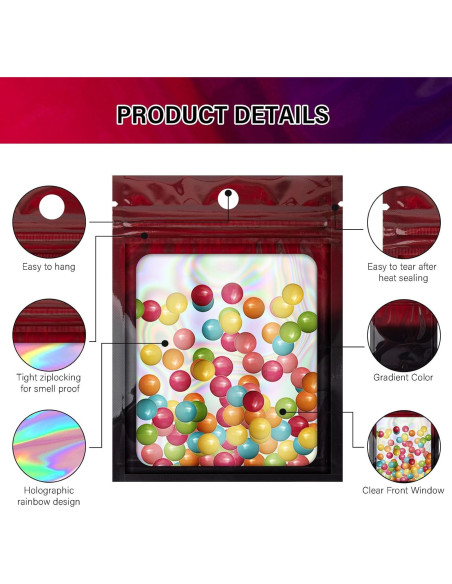 Bolsas de Empaque Reutilizables HOUSIM 100 Piezas Holográfico 8.9x11.9 cm Bolsas de Empaque Reutilizables HOUSIM 100 Piezas Holográfico 8.9x11.9 cm