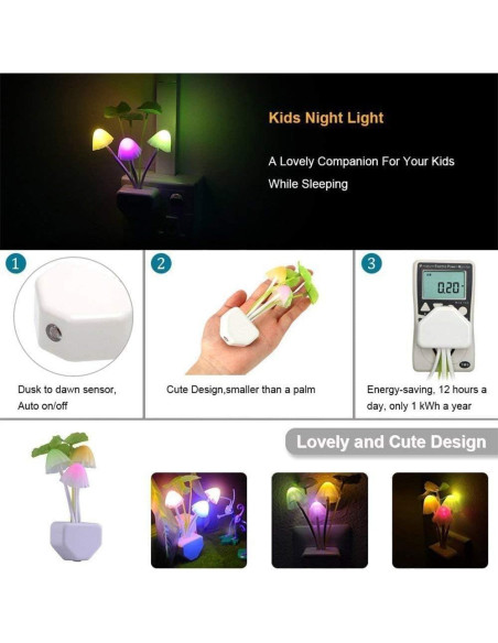 Luz Nocturna LED Hongo ZEZHOU - 2 Piezas Cambiando Color Luz Nocturna LED Hongo ZEZHOU - 2 Piezas Cambiando Color