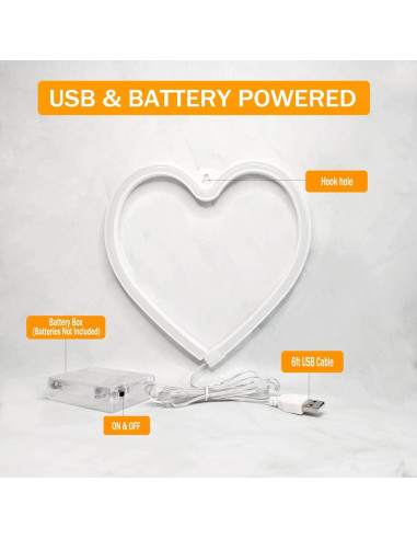Lámpara de Corazón LED Rosa VIFULIN - Decoración USB/Batería