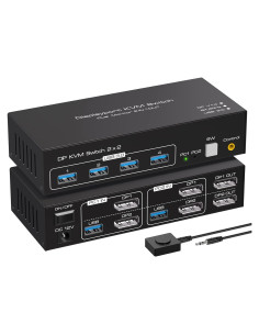 Interruptor KVM DisplayPort 2 Monitores 2 Computadoras 8K 60Hz