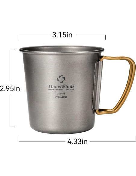 Taza de Titanio Thous Winds 250ml Asa Plegable Camping Taza de Titanio Thous Winds 250ml Asa Plegable Camping