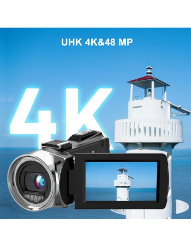 Cámara de Video 4K YEEIN N-8162 48MP con Micrófono y 2 Baterías