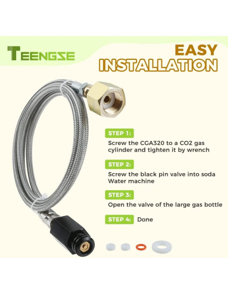 Manguera Adaptadora CO2 TEENGSE 152.4cm Acero Inoxidable Manguera Adaptadora CO2 TEENGSE 152.4cm Acero Inoxidable