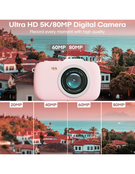 Cámara Digital 5K Camcordy G7 Rosa 80MP Vlogging Compacta Cámara Digital 5K Camcordy G7 Rosa 80MP Vlogging Compacta