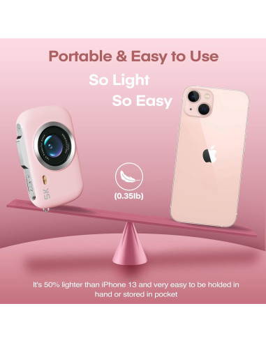 Cámara Digital 5K Camcordy G7 Rosa 80MP Vlogging Compacta