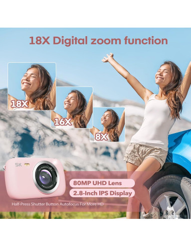 Cámara Digital 5K Camcordy G7 Rosa 80MP Vlogging Compacta