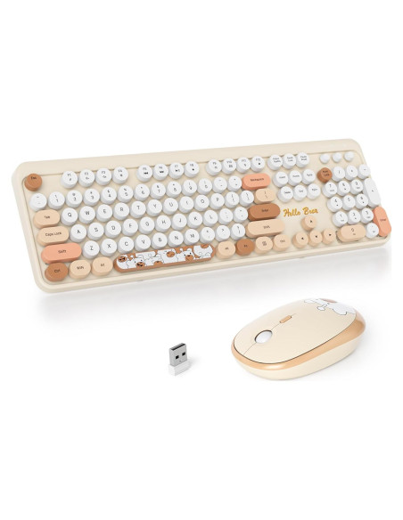 Combo Teclado y Ratón Inalámbrico Retro SbocKeeb Beige 104 Teclas Combo Teclado y Ratón Inalámbrico Retro SbocKeeb Beige 104 Teclas