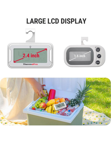 Termómetro de Refrigerador ThermoPro LCD Retroiluminado 2 Pzas