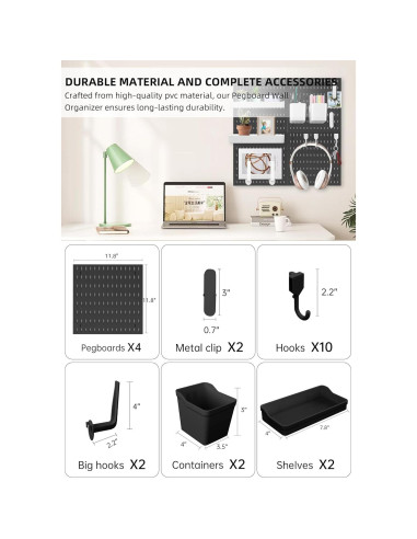 Organizador de Pared EVDBOBO Negro 30x30 cm con Ganchos