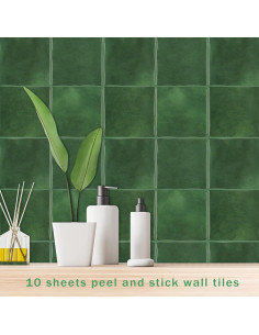 Paquete de 10 Azulejos Autoadhesivos AOFEGRLT 23x23 cm Verde 2