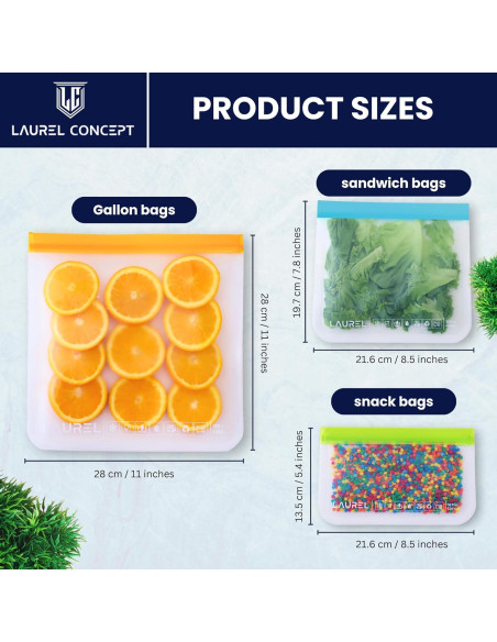 Bolsas de Almacenamiento de Alimentos Reutilizables LAUREL - 6 Galones Bolsas de Almacenamiento de Alimentos Reutilizables LAUREL - 6 Galones