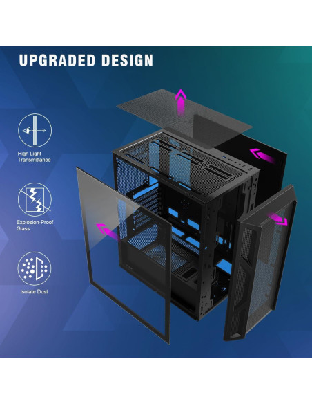 Caja de PC RUIX CV103 Mid-Tower ATX con 4 Ventiladores RGB Caja de PC RUIX CV103 Mid-Tower ATX con 4 Ventiladores RGB