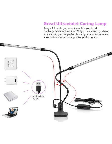 Lámpara UV Negra LED Doble Cabeza 20W YGS-Tech USB Ajustable Lámpara UV Negra LED Doble Cabeza 20W YGS-Tech USB Ajustable