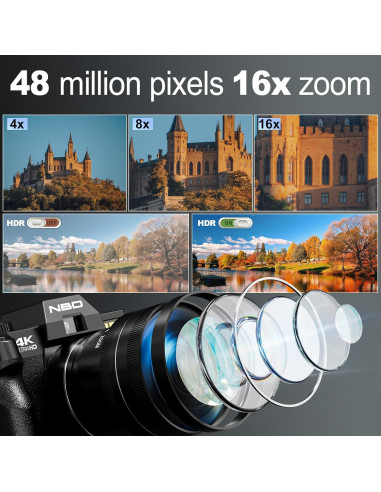 Cámara Digital 4K NBD con Lente Macro 52mm y Zoom 16X